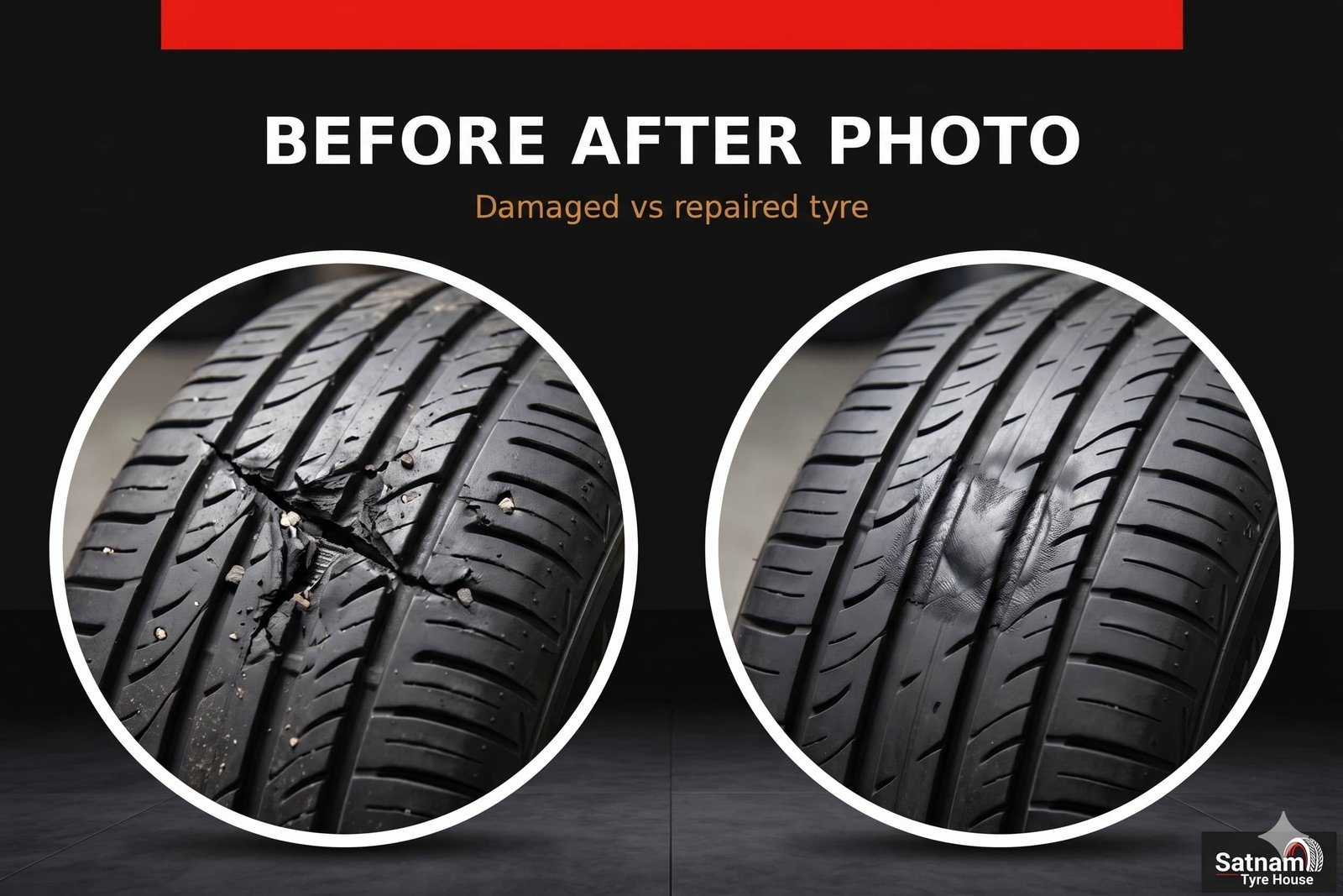Before and after tyre repair inspection Satnam Tyre House