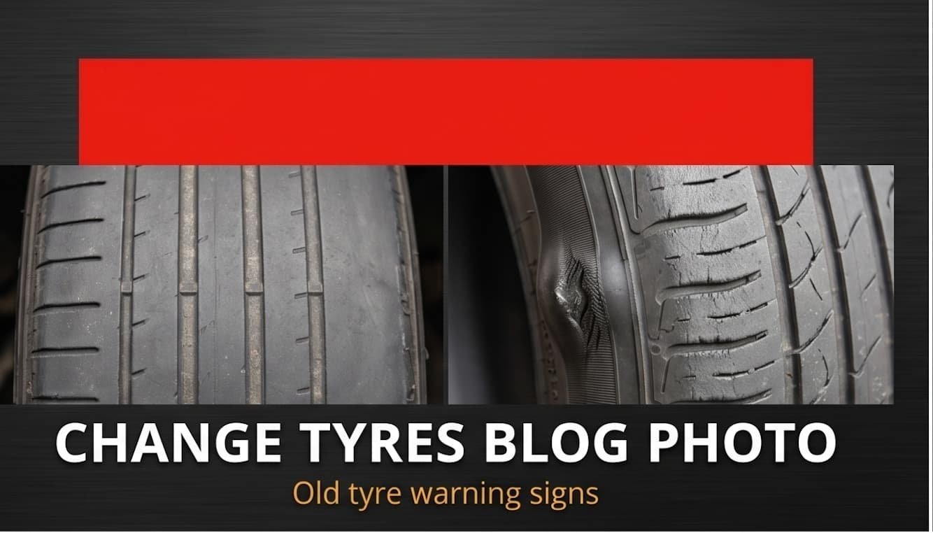 Old tyre warning signs and tread depth inspection