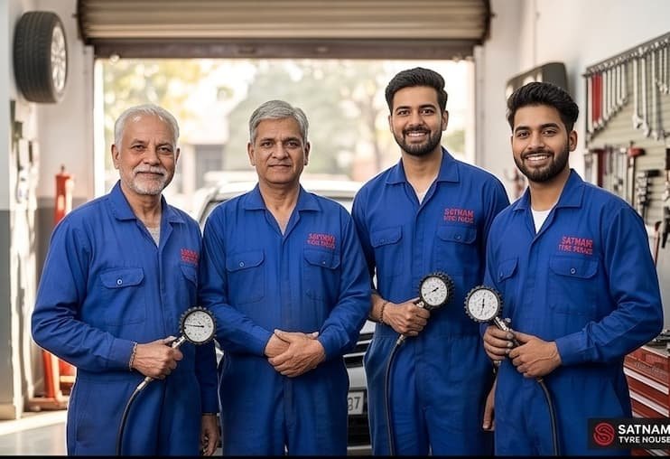 Owner and team of Satnam Tyre House in Dilshad Garden Delhi — serving since 2004