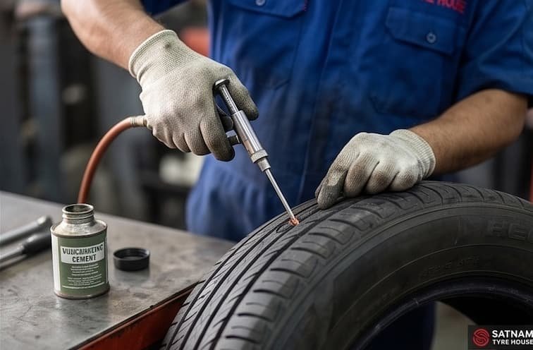 Tubeless puncture repair service at Satnam Tyre House Dilshad Garden