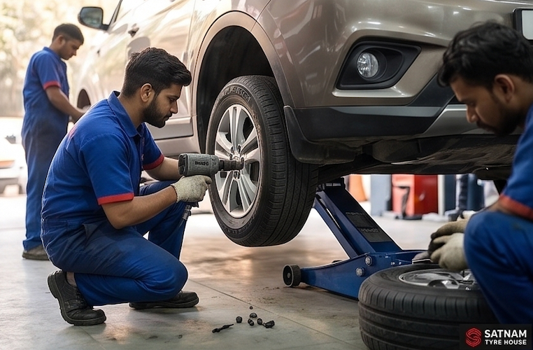 Car tyre rotation service at Satnam Tyre House